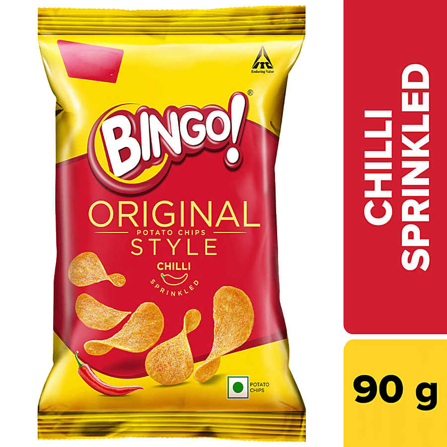 Bingo Flat Cut Spicy Potato Chips, Original Style, Chilli Sprinkled, 90 G