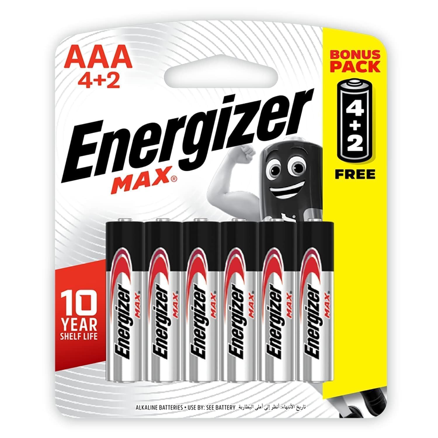 Energizer Max Aaa Primary Alkaline Batteries, Blister Packing (4+2) (E92Bp6)