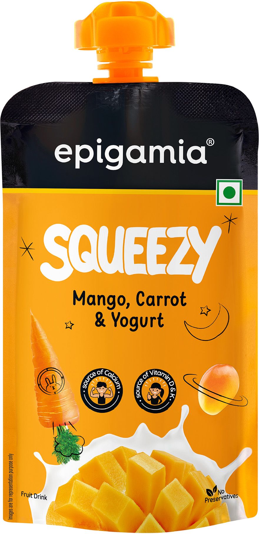 Epigamia Squeezy Mango, Carrot & Yogurt Fruit Drink Flavored Yogurt Fruit (85 G)