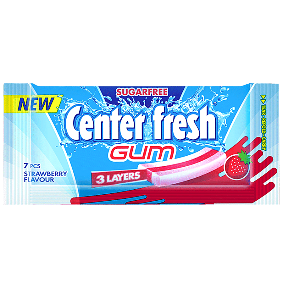 Center Fresh 3 Layer Gum - Sugarfreee Strawberry Flavour, 7 Pcs