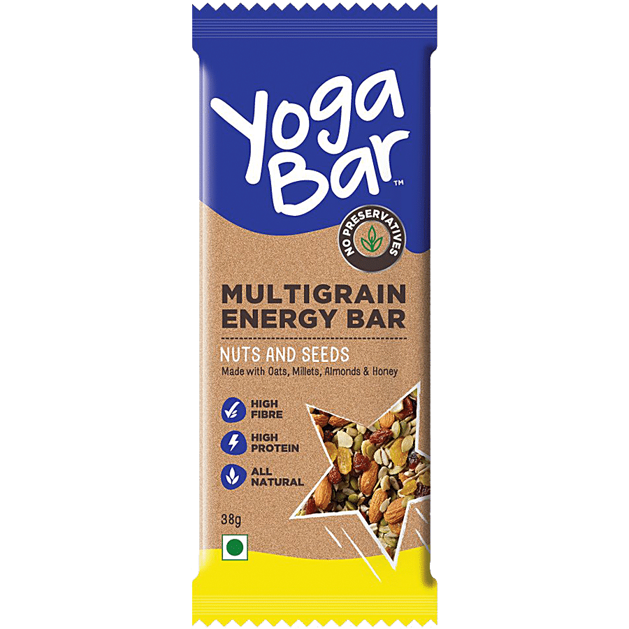 Yoga Bar Multigrain Energy Bar - Nuts & Seeds, Healthy Snack, High In Protein & Fibre, 38 g