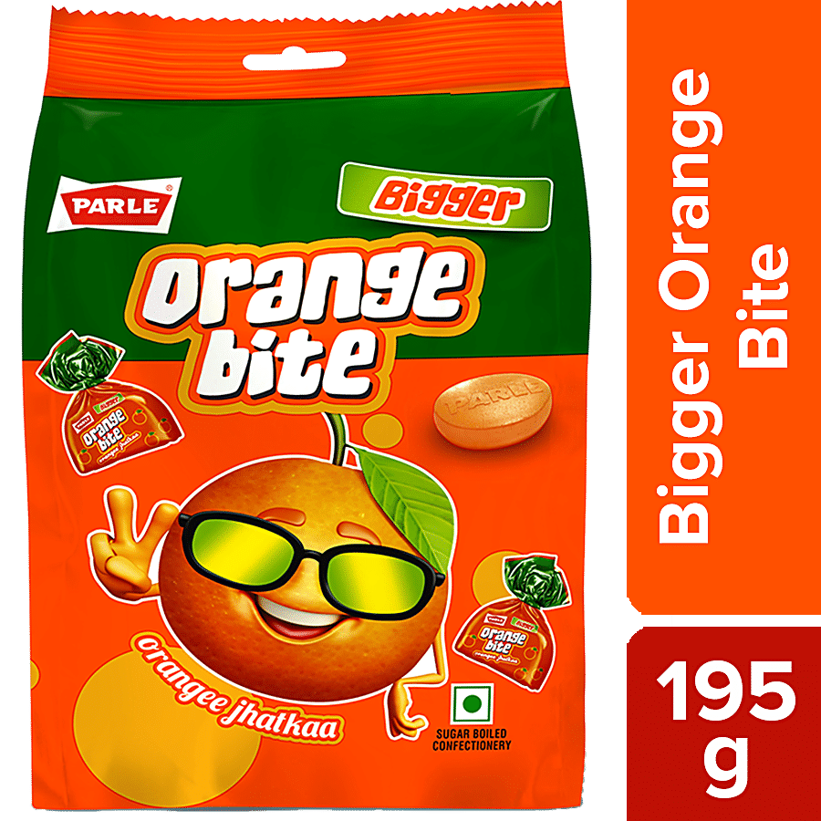 Parle Bigger Orange Bite Candy - Sugar Boiled, Sweet & Tangy, 195 G