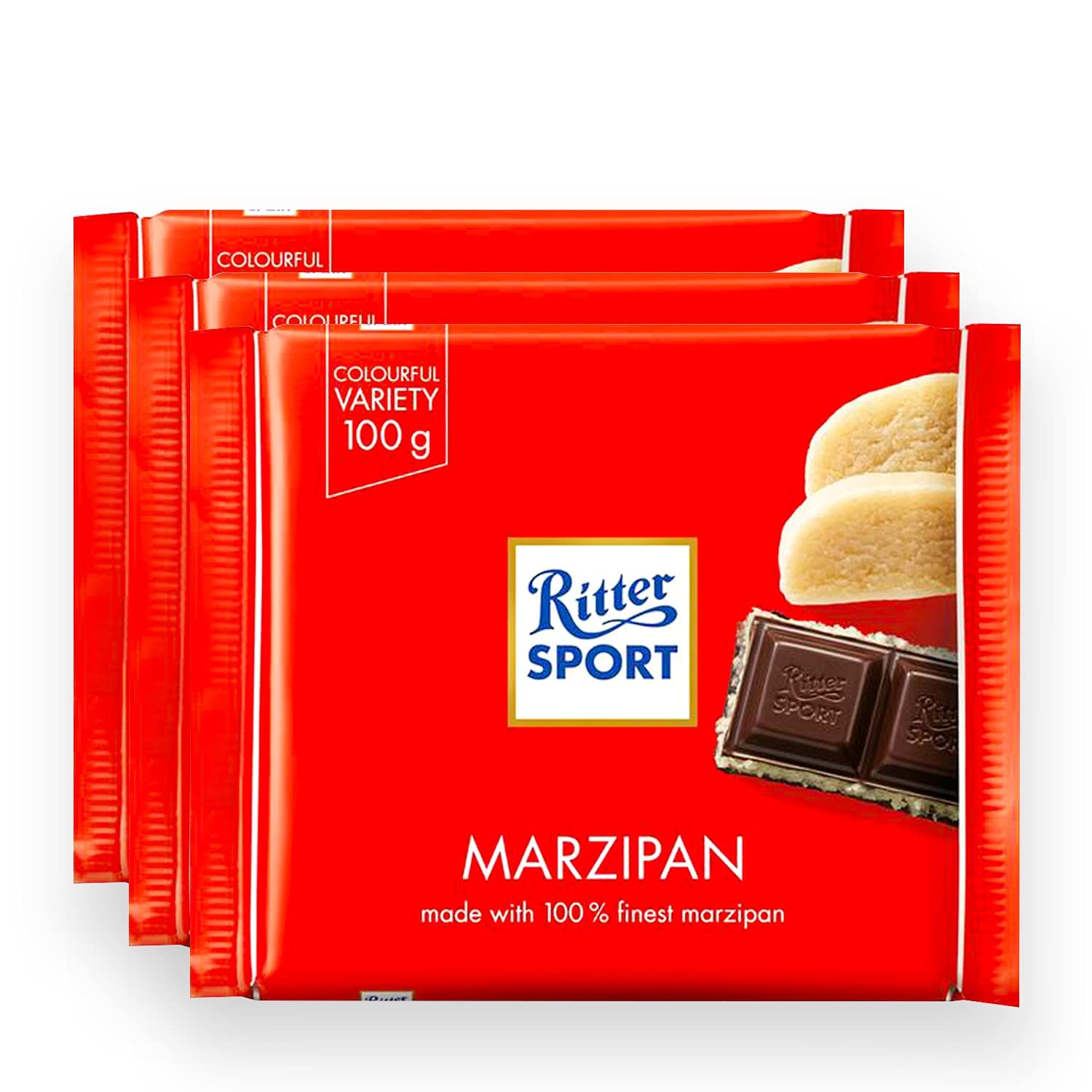 Ritter Sport Marzipan Dark Chocolate 100G (Pack Of 3) Chocolates In Colorful Variety, Product Of Germany, Dark Chocolate With Marzipan Filling | Nutritious And Nutty Crunch