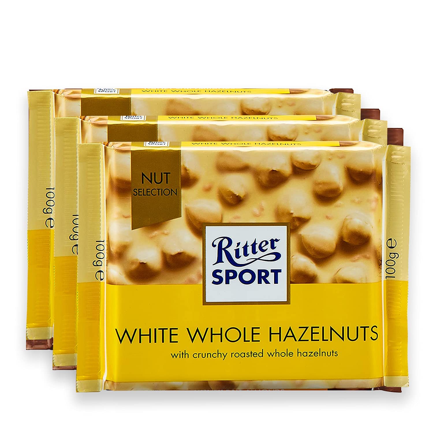 Ritter Sport Whole Hazelnuts White Chocolate 100G (Pack Of 3) Chocolates In Nut Selection, Product Of Germany, Chocolate With Nuts | Nutritious And Nutty Crunch