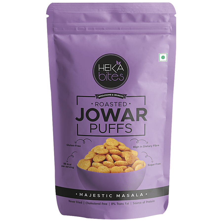Heka Bites Roasted Jowar Puffs - Majestic Masala, Low Calorie & Healthy Snacks, 30 g Pouch