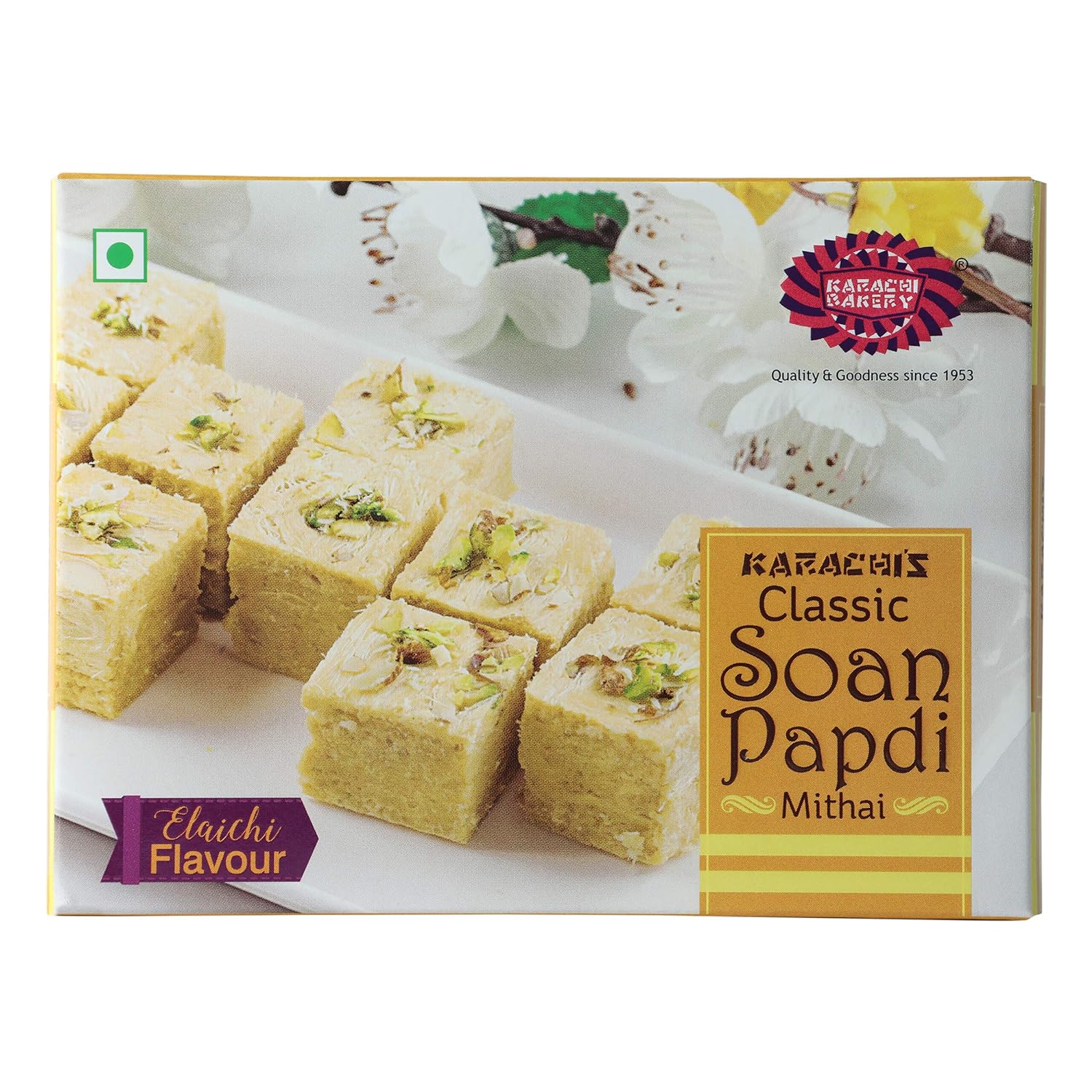 Karachi Bakery Classic Soan Papdi Mithai Box - Elaichi, 200Gm