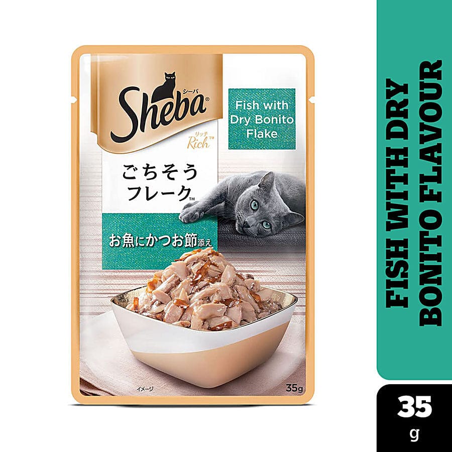 Sheba Wet Cat Food - Fish With Dry Bonito Flake, 35 G Pouch