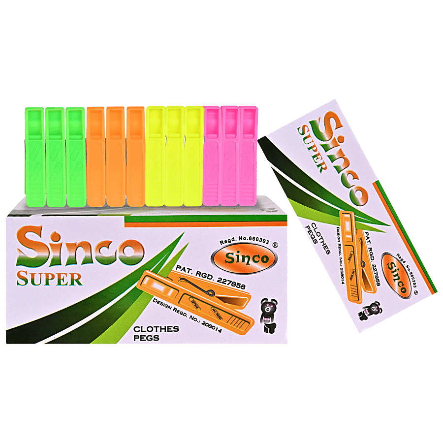 Sinco Super Multicolour Plastic Cloth Clips/Pegs, (Set Of 12)