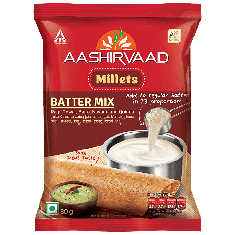 Aashirvaad Millets Batter Mix - Mixed Flour, Rich In Fibre & Protein, Gluten Free, 80 G Pouch