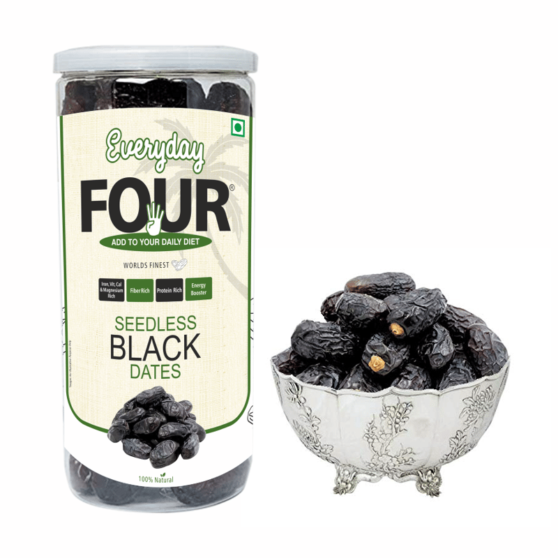 Everyday Four Seedless Black Dates (Khajoor), 400 gm
