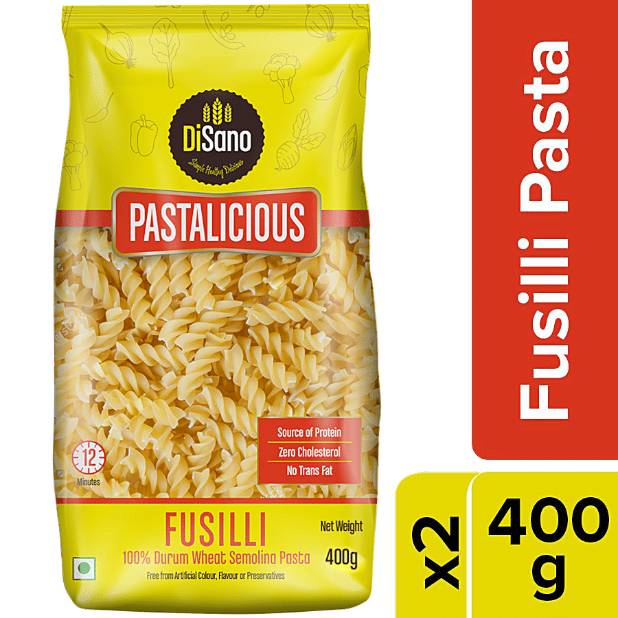 Disano Pastalicious - Fusilli, 100% Durum Wheat Semolina Pasta, High-Protein, No Cholesterol, 400 G (Pack Of 2)
