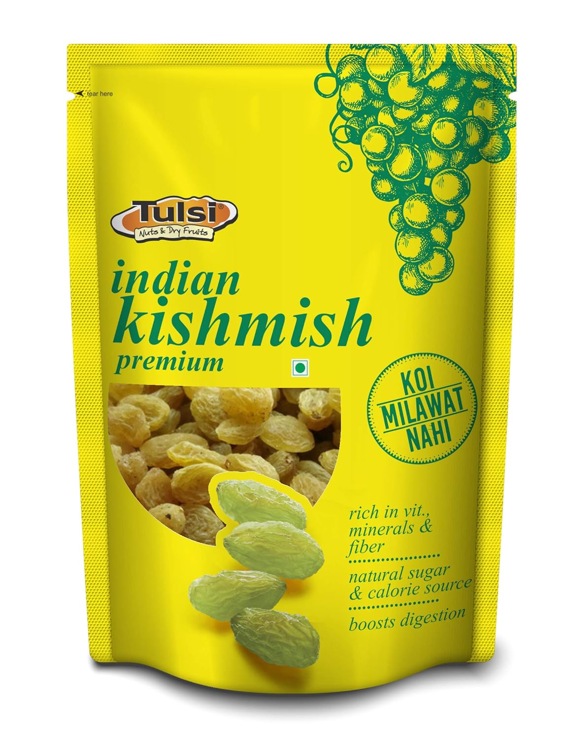 Tulsi Indian Green Kishmish Premium 200g | Seedless Kishmish | Green Raisins | Premium Dried Grapes | Dry Fruits | Healthy & Tasty Snacks | Fat Free | Source of Dietary Fiber