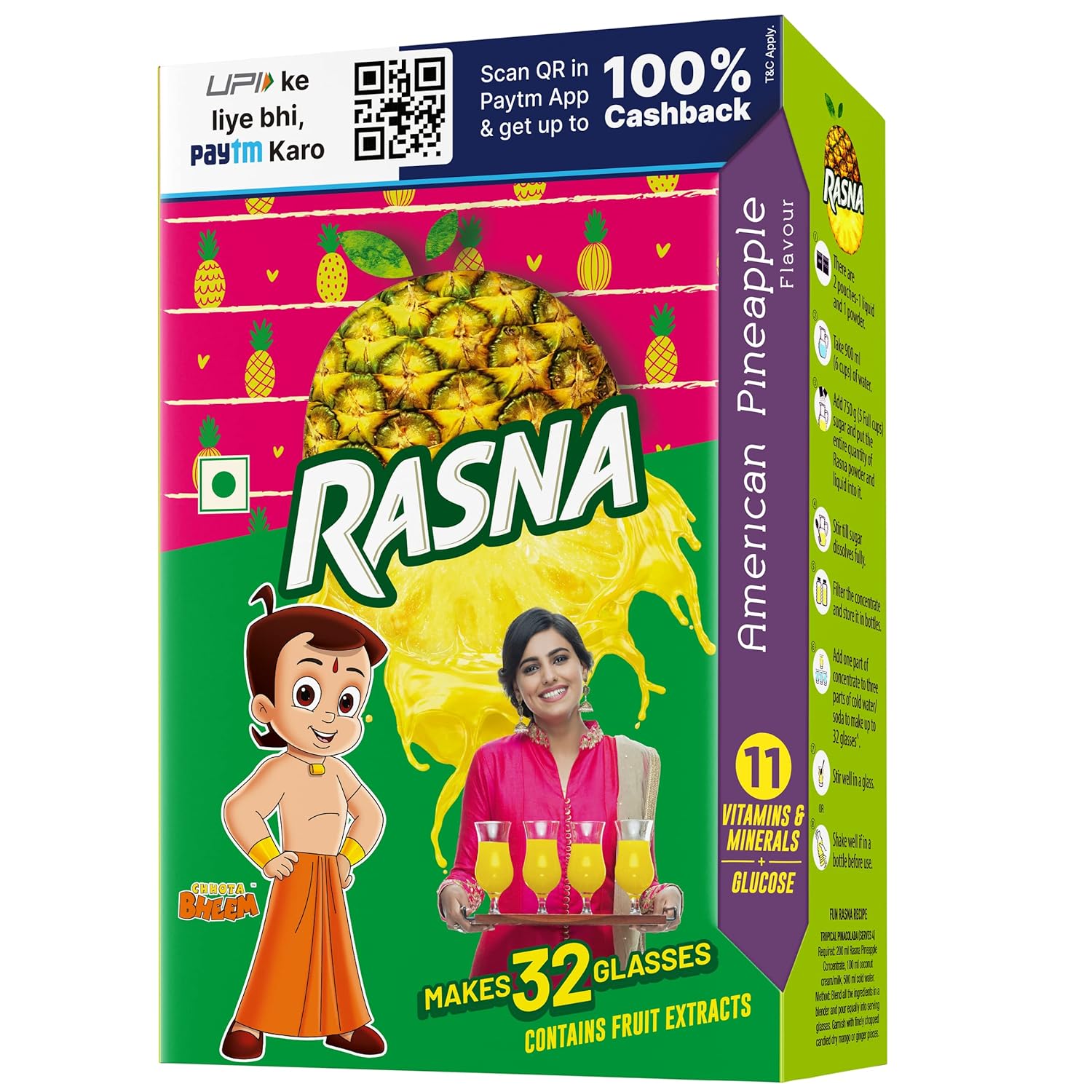 Rasna Fruit Fun 32 Glass, Pineapple, (Powder 20G + Liquid 25Ml)