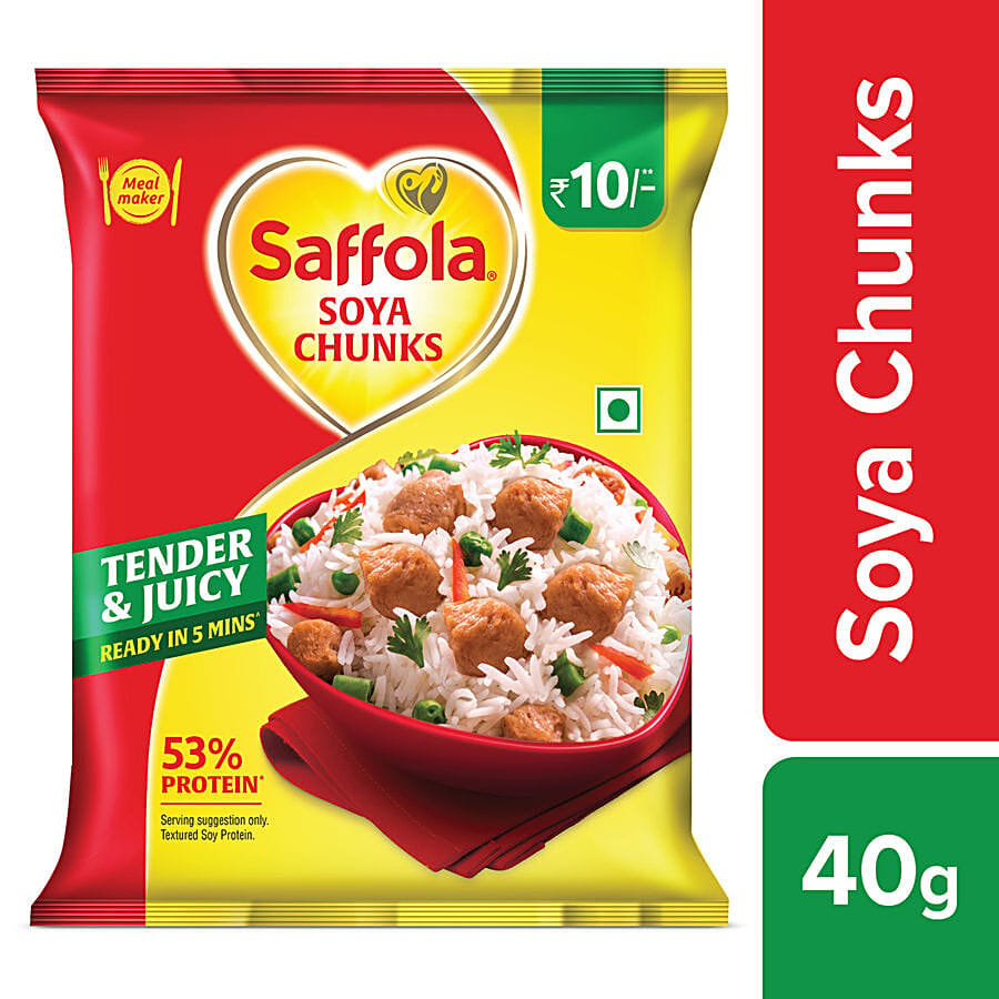 Saffola Meal Maker Soya Chunks - High Protein, Ready In 5 Minutes, Tender & Juicy, 40G Pouch