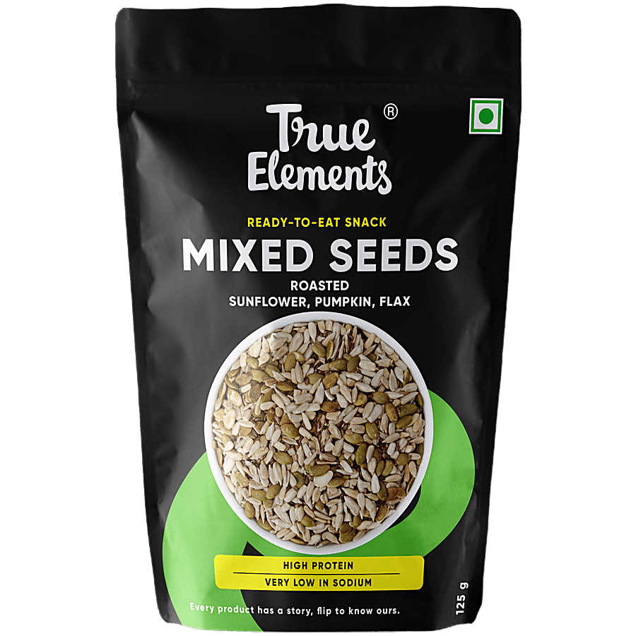True Elements Roasted Mixed Seeds - Pumpkin, Sunflower, Flax, Rich In Protein & Fibre, 125 G