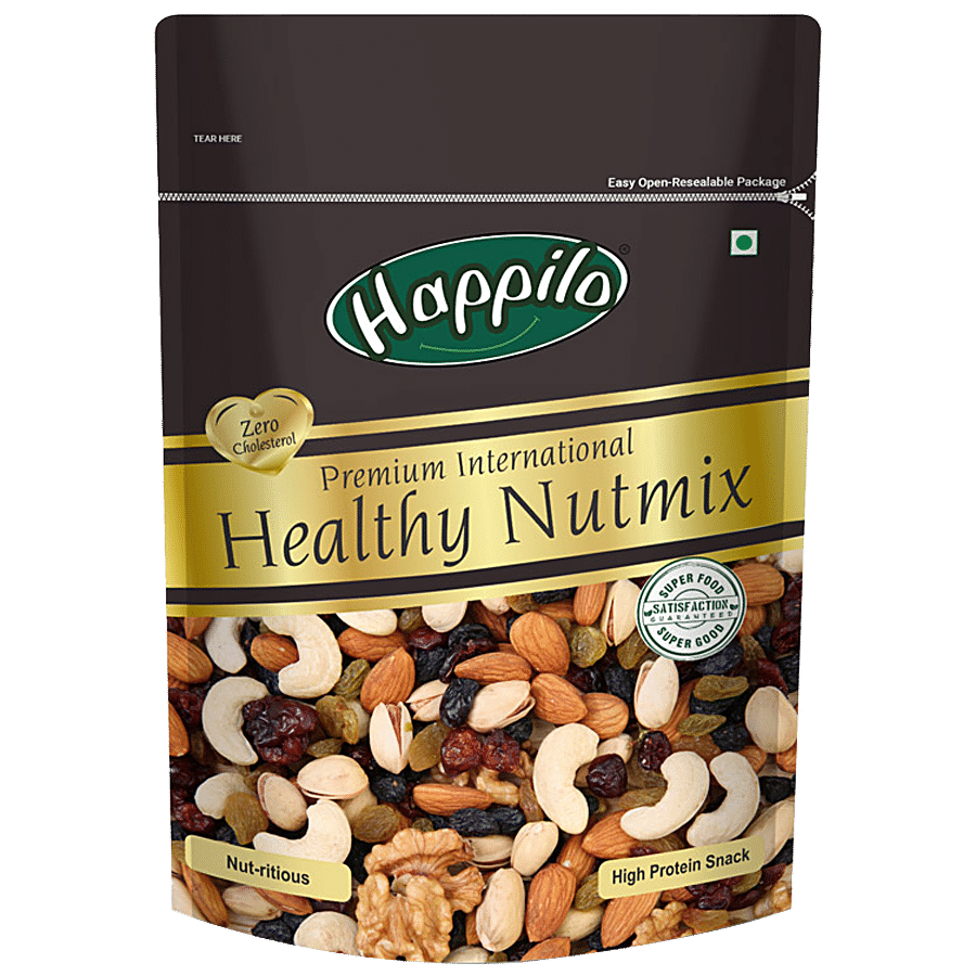 Happilo Premium International Healthy Nutmix 200g, Dried Almonds, Black Raisins, Cashewnuts, Cranberries, Green Raisins, Pistachio Kernels & Walnut Kernels