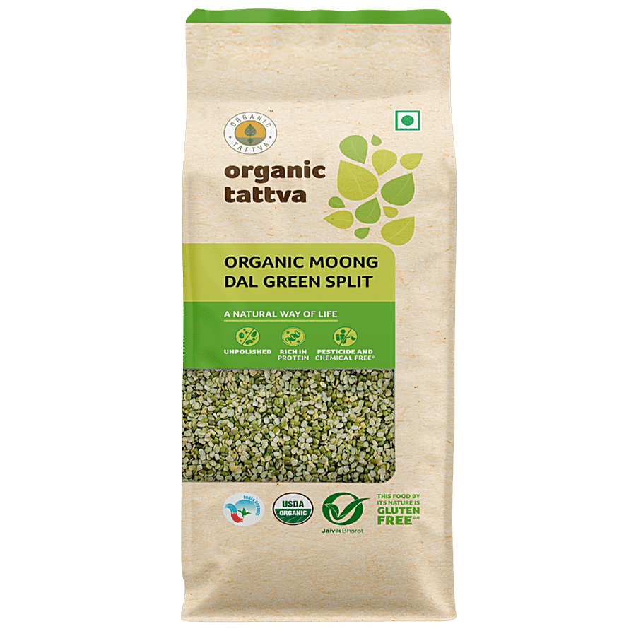 Organic Tattva Organic Moong Dal/Hesaru Bele - Green Split, 500 g Pouch