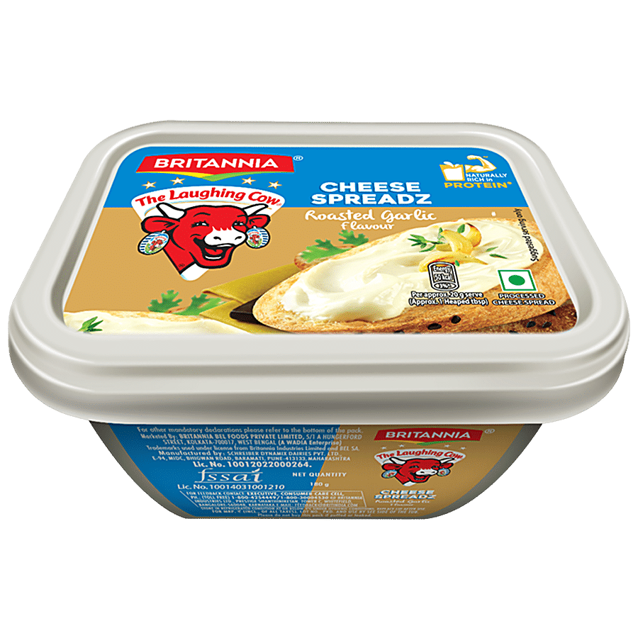 Britannia The Laughing Cow Processed Cheese Spreadz - Roasted Garlic Flavour, 180 G Tub