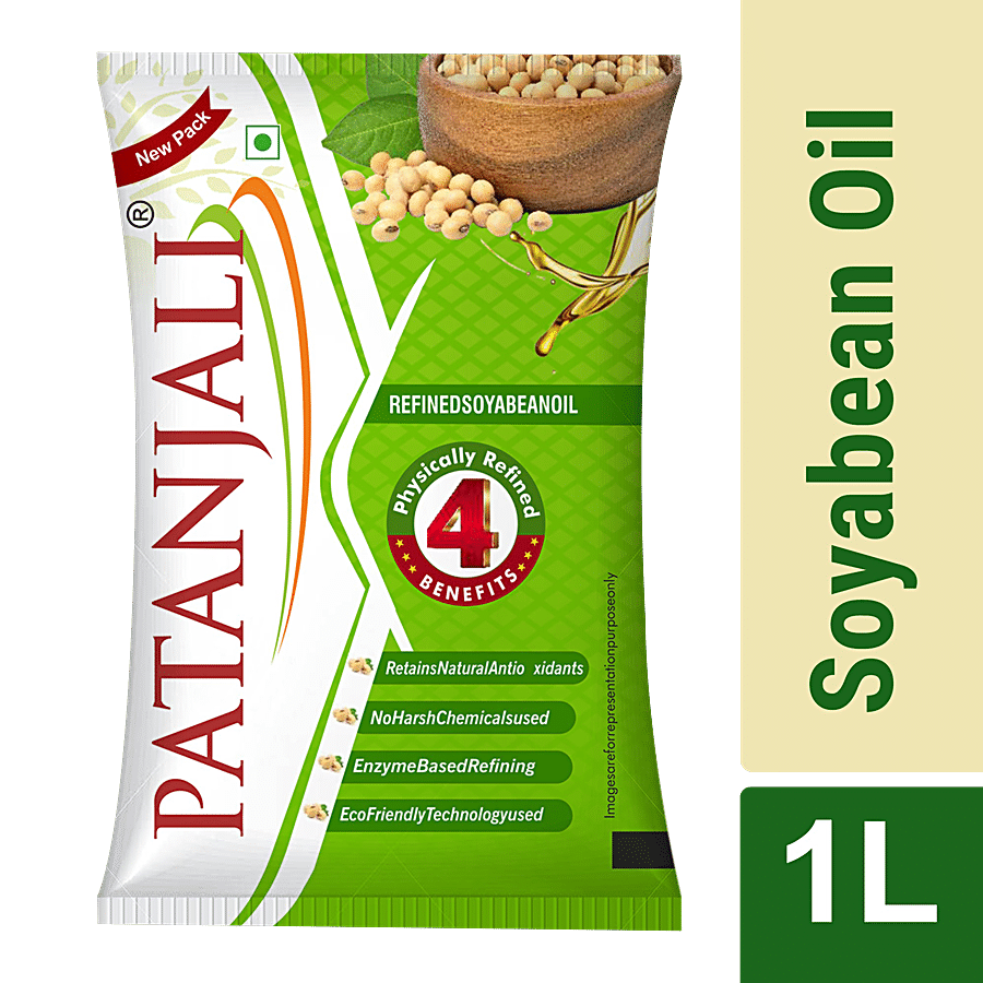 Patanjali Fortified Soyabean Oil, 1 L Pouch