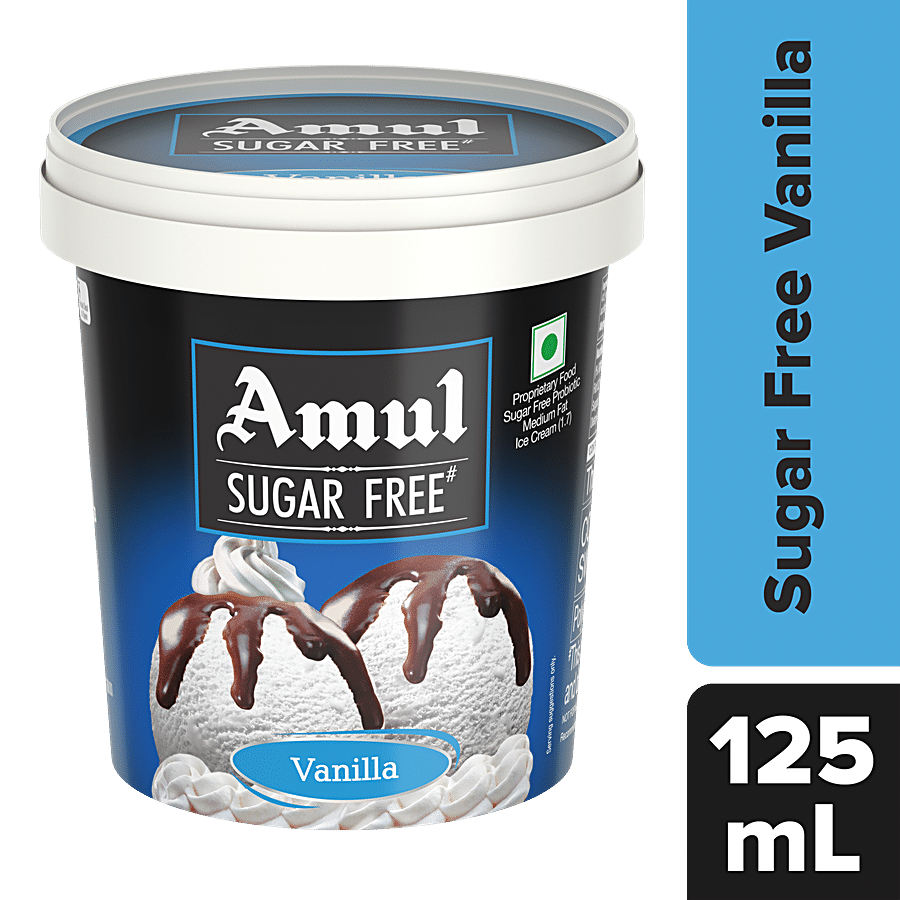 Amul Sugar Free Ice Cream - Vanilla, With Chocolate Sauce, 125 Ml Cup