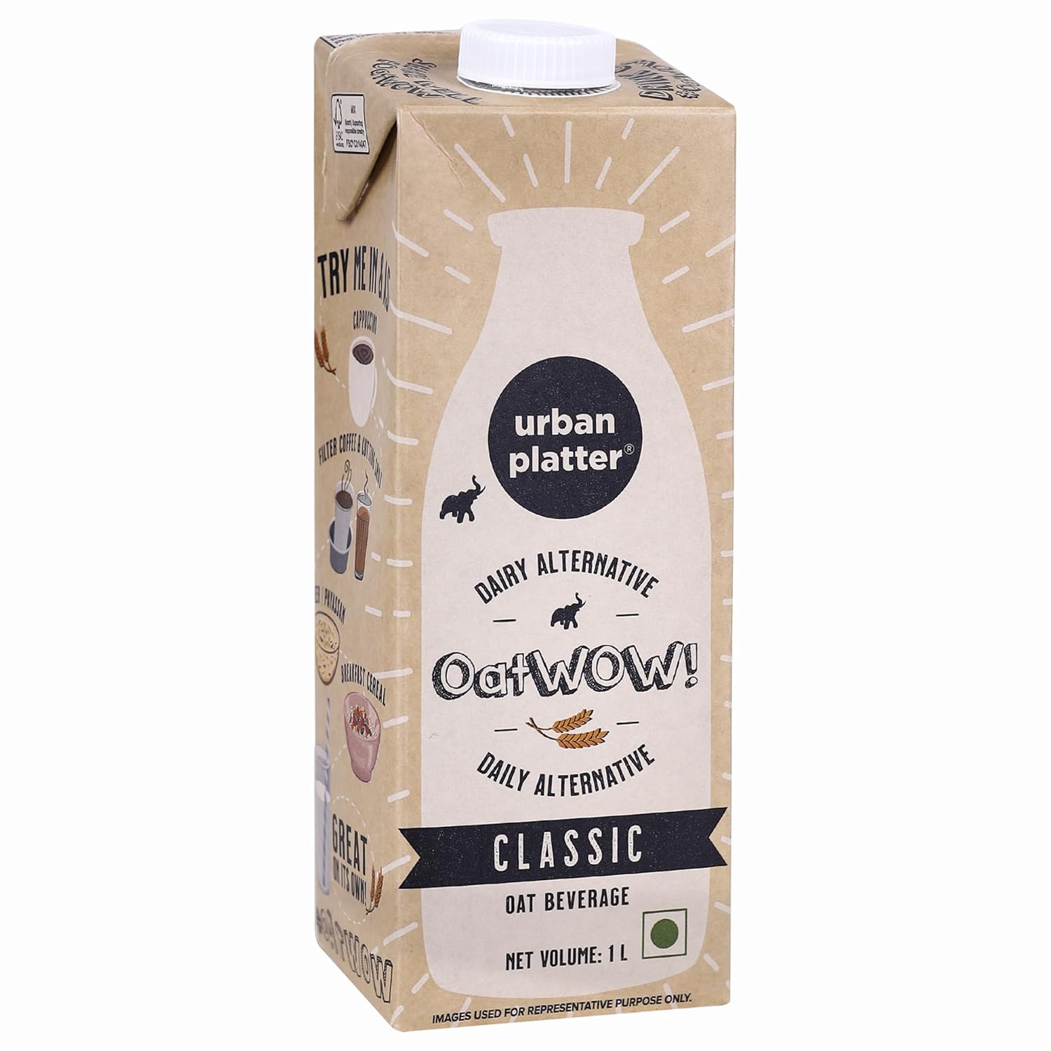 Urban Platter Oatwow Classic Oat Beverage, 1L [Plant-Based/Milk Alternative]