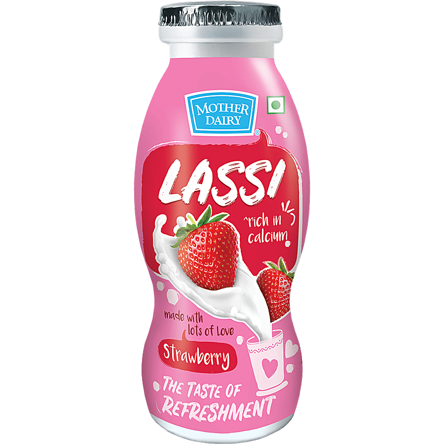 Mother Dairy Lassi -Strawberry, Rich In Calcium, 180 Ml Bottle