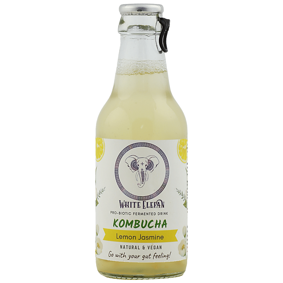 White Elefan Kombucha Pro-Biotic Fermented Drink - Lemon Jasmine, Vegan, For Gut Health, 200 Ml Bottle