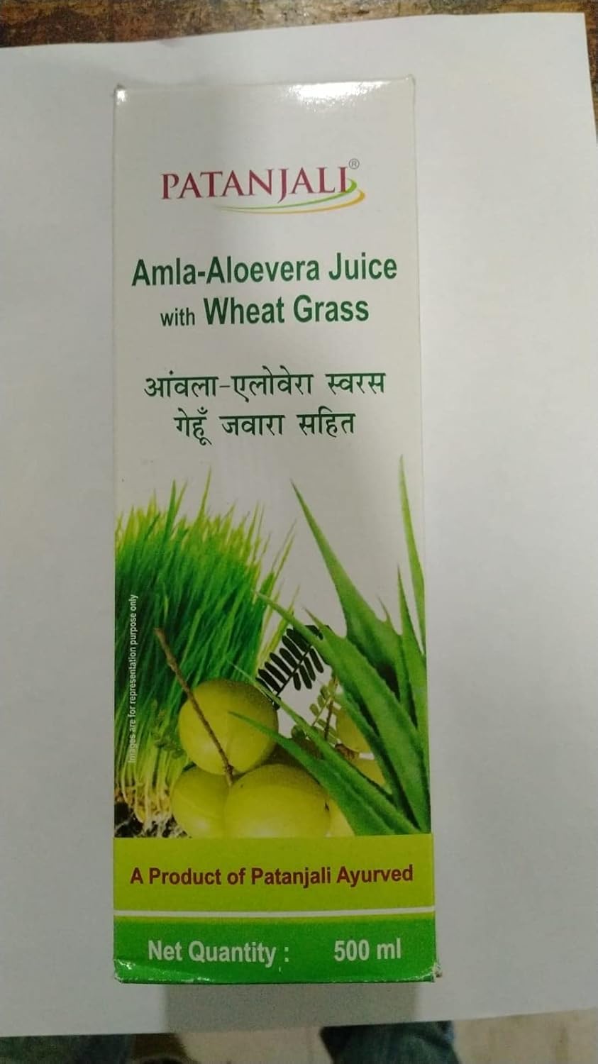 Patanjali Amla Aloevera Juice With Wheat Grass 500 Ml - Pack Of 2