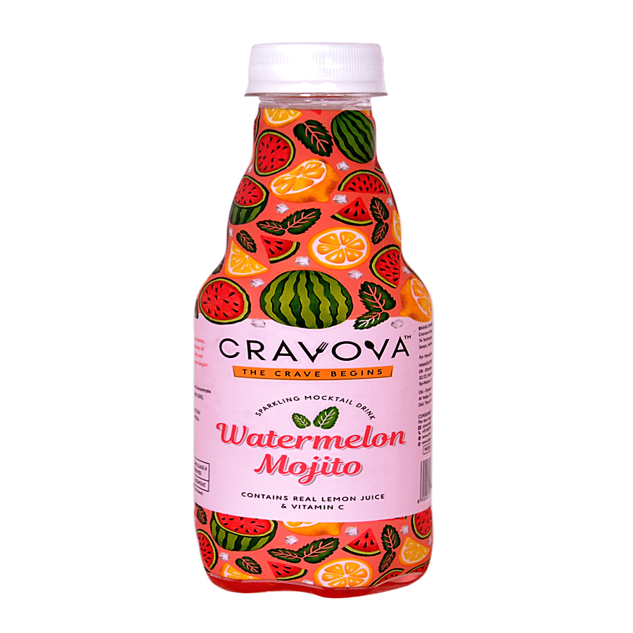 Cravova Sparkling Mocktail Drink - Watermelon Mojito, Contains Real Lemon Juice & Vitamin C, 300 Ml