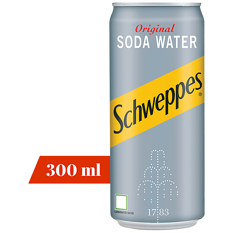 Schweppes Original Soda Water - For Mocktails, Refreshing & Delicious Taste, 300 Ml Can