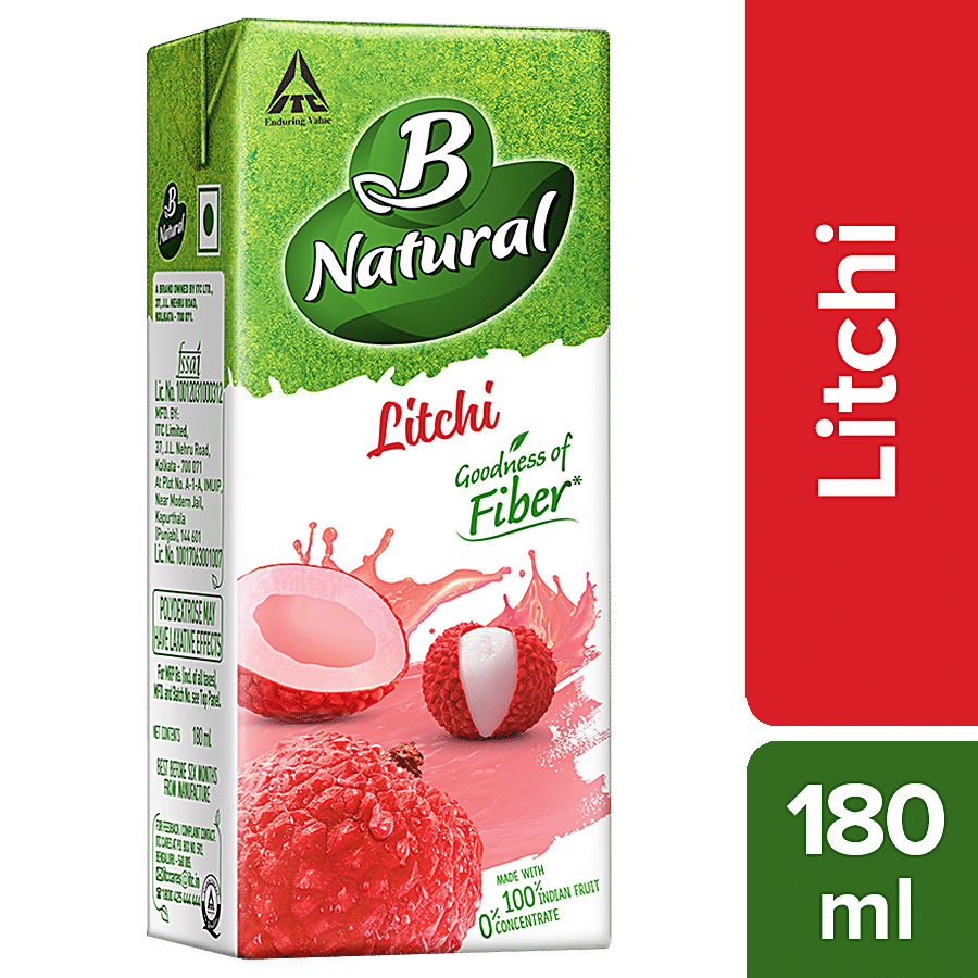 B Natural Litchi Juice - Made With 100% Fruit Pulp, 180 Ml Carton
