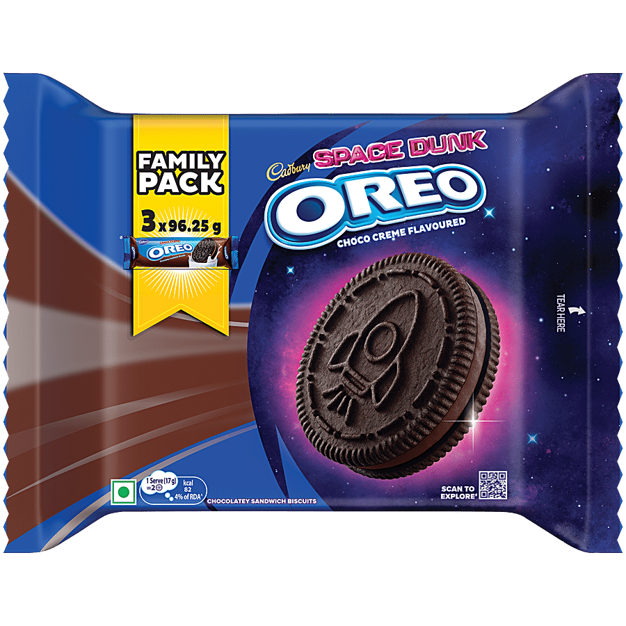 Cadbury Oreo Chocolate Flavour Creme Sandwich Biscuit, 288.75 g (3 Packs x 96.25 g Each)
