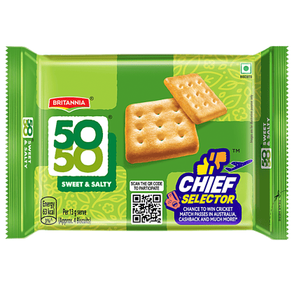 Britannia 50-50 Sweet & Salty Biscuit - Light, Crispy, Ready To Eat, 188 G