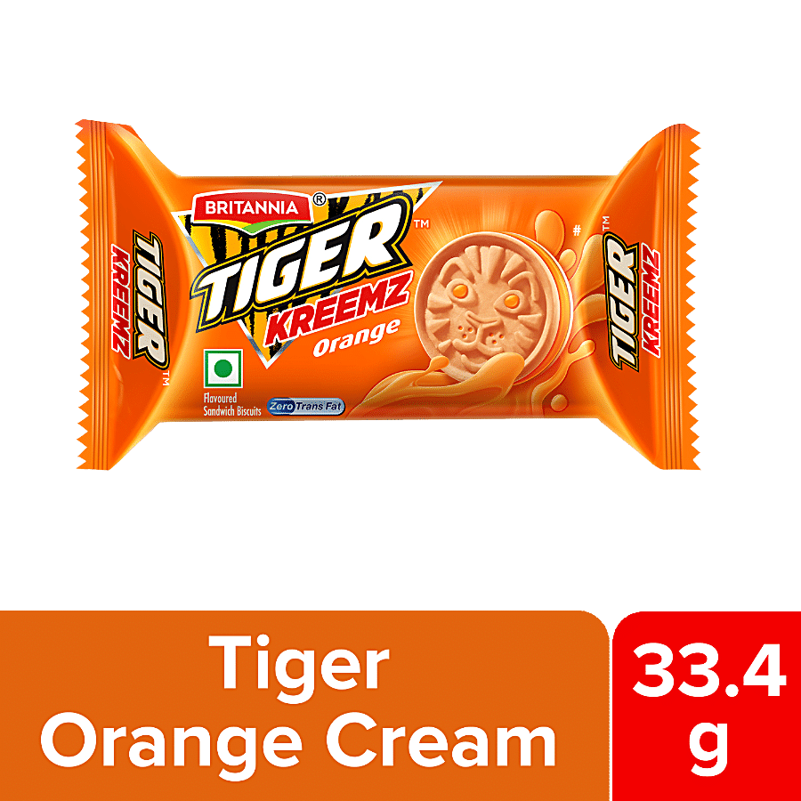 Britannia Tiger Kreemz Sandwich Biscuits - Orange, 33.4 G