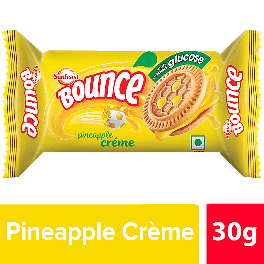 Sunfeast Bounce Biscuits- Pineapple Creme Cookies, 35 G Pouch