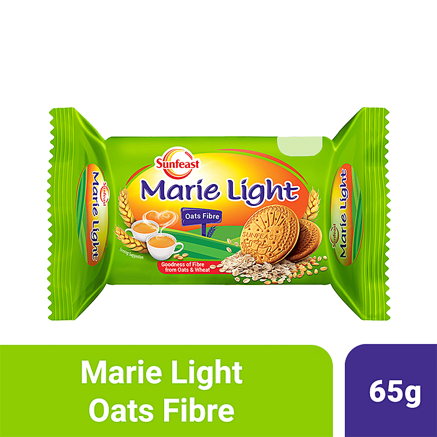 Sunfeast Marie Light Biscuits - With Oats & Wheat Fibre, Tea Time Partner, 65 G