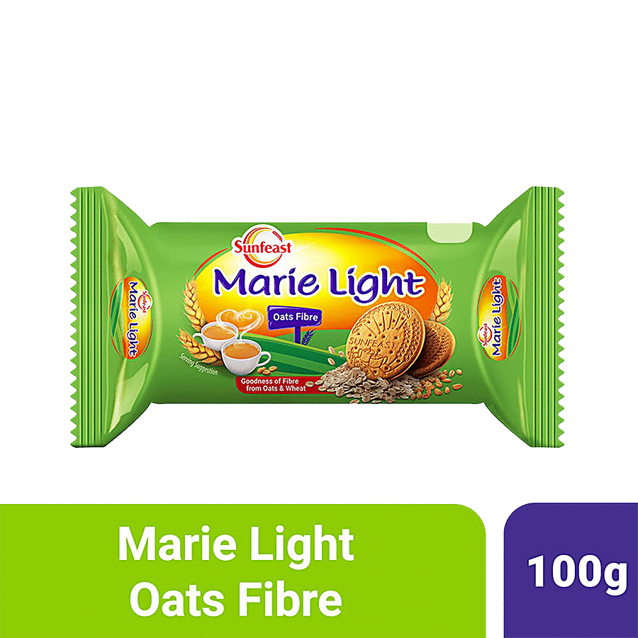 Sunfeast Marie Light Biscuits - With Oats & Wheat Fibre, Tea Time Partner, 100 G Pouch