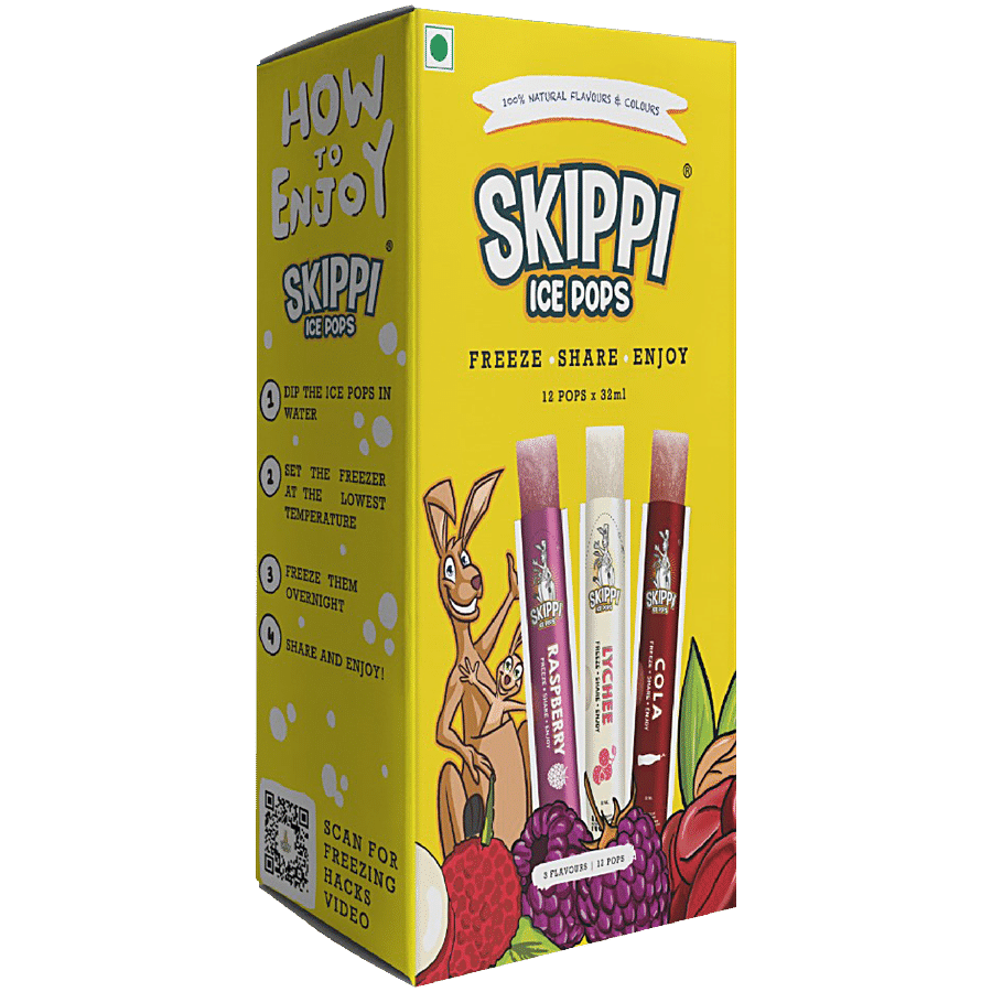 Skippi Icepops Natural Icepops - Lychee, Raspberry & Cola Flavours, 32 Ml (12 Pcs)
