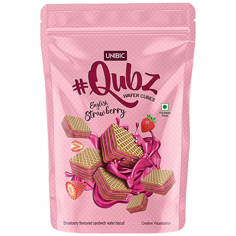 Unibic Qubz Wafer Cubes - English Strawberry Sandwich Biscuit, 150 G