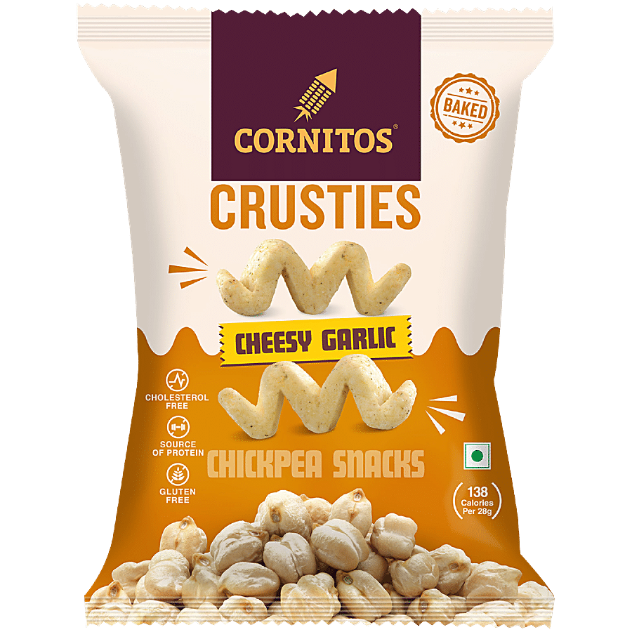 Cornitos Crusties Chana Snacks - Cholesterol & Gluten Free, Cheesy Garlic, 57 G