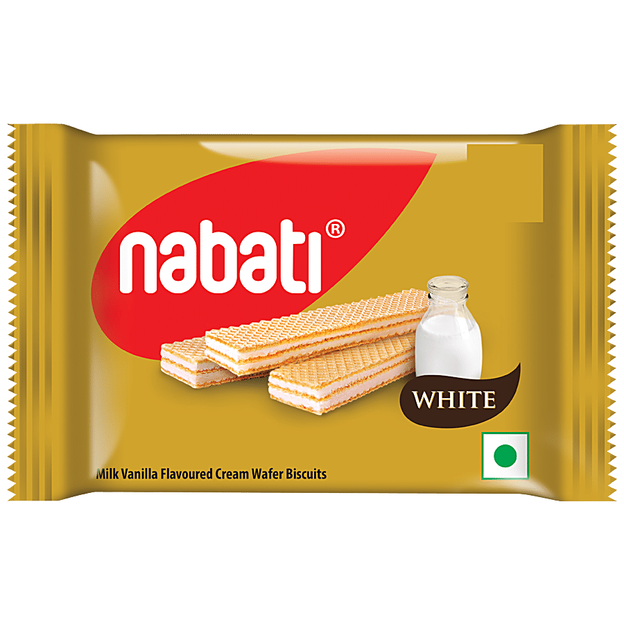 Nabati White Milk Vanilla Flavoured Cream Wafer Biscuits -Crispy, Crunchy, Vitamin A, 30 G