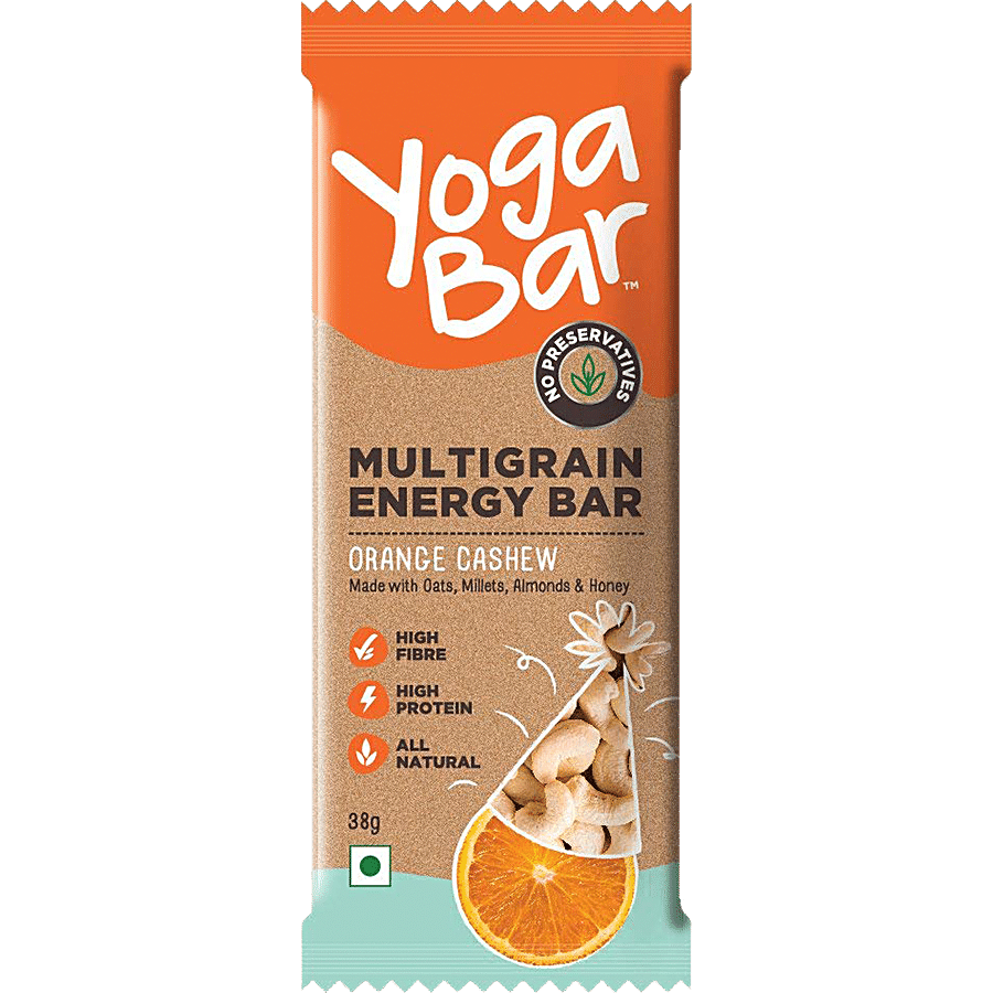 Yoga Bar Multigrain Energy Bar - Orange Cashew, Healthy Snack, High In Protein & Fibre, 38 G