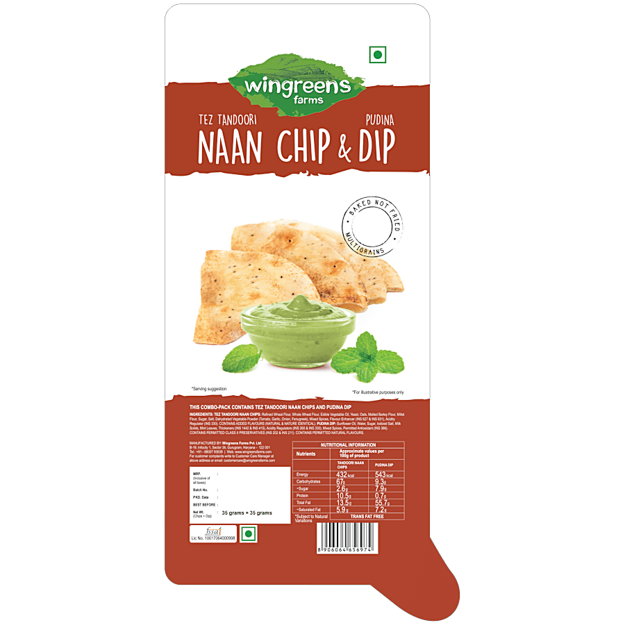 Wingreens Farms Tez Tandooriâ Naanâ Chip & Pudina Dip, 70 G