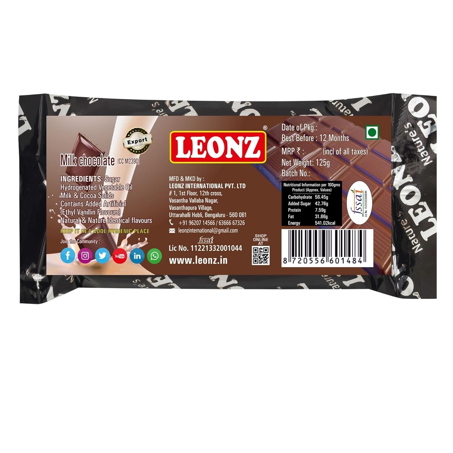 Leonz Cooking Chocolate Bar- Milk Chocolate Bars For Baking Chocolate, Cake,Cookies And Muffins,125Gms (Pack Of 1)