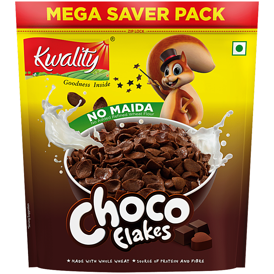 Kwality Choco Flakes - Zero% Maida, With Richness Of Chocolate, Breakfast Cereal, 1 kg Pouch