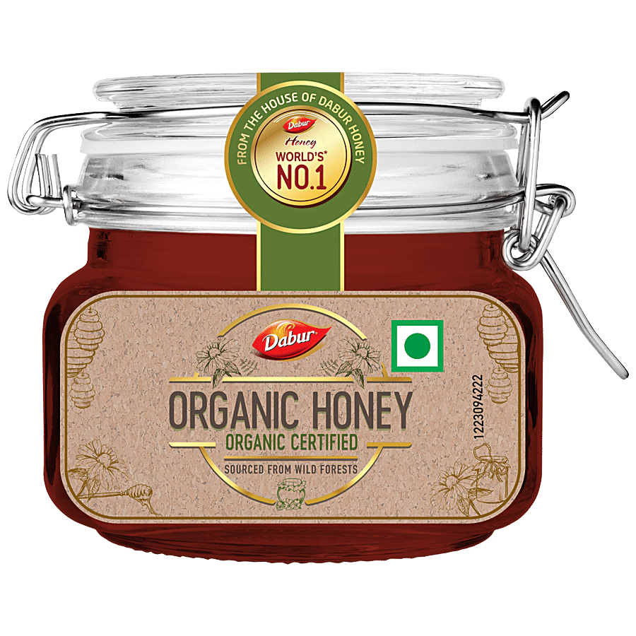 Dabur Organic Honey - Unprocessed & Unpasteurized, Sourced From Wild Forests, 600 g Clip Jar