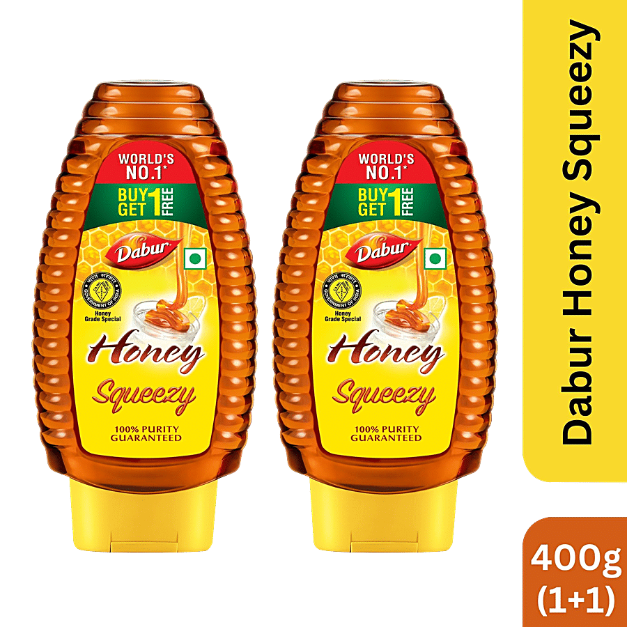 Dabur 100% Pure Honey - Sourced From Pristine Sources Like Himalayas & Sunderbans, 400 g (Buy 1 Get 1 Free)