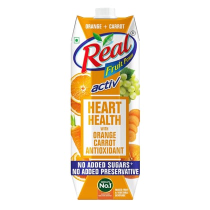 Real Activ Orange Carrot Fruit Juice, No Added Sugars, No Added Preservatives, Helps In Heart Health, Mix Fruit & Vegetable Juice, Tasty, 1L