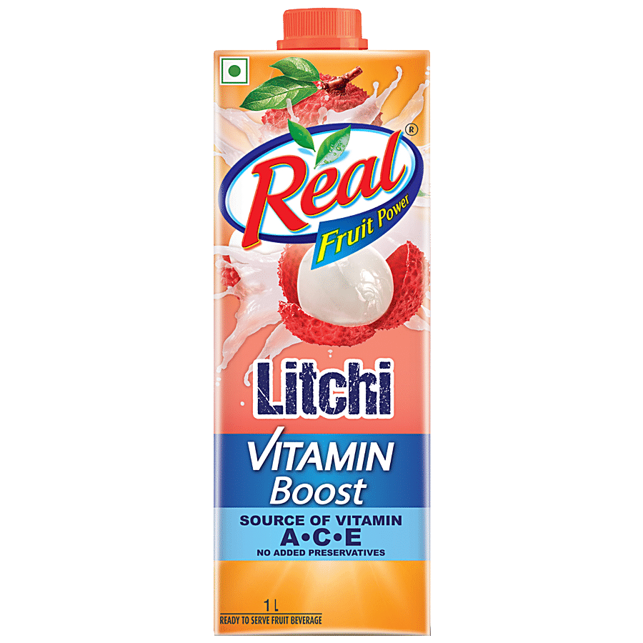 Real Fruit Power Litchi Juice, Vitamin Boost, Refreshing Drink, No Preservatives, 1 L