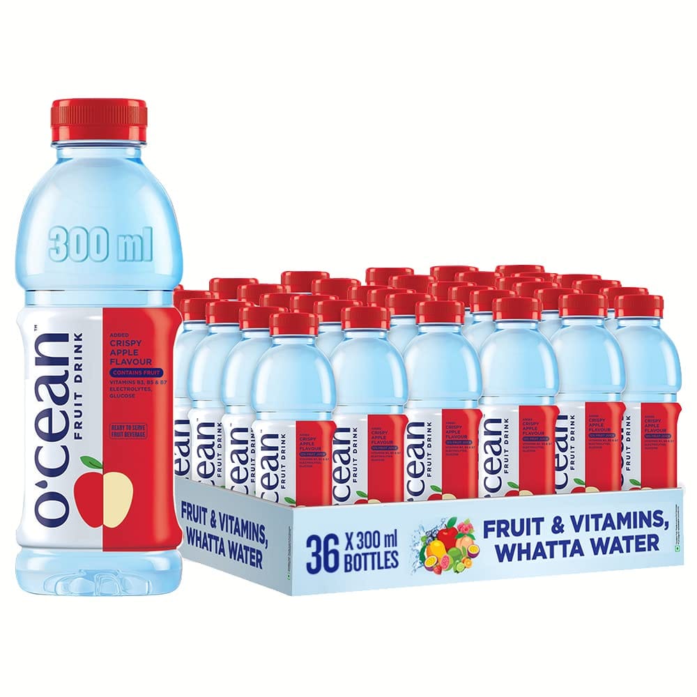 O'Cean Fruit Water, Crispy Apple 300Ml Enriched With Vitamins & Glucose (Pack Of 36)